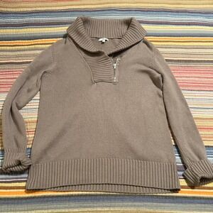 Gap‎ Women XL Taupe Ribbed Knit Quarter Zip Pullover Sweater Wool Blend